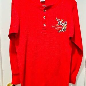 Harley-Davidson Red Long Sleeve Top with Floral Detail